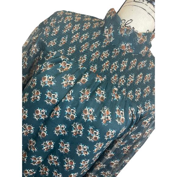 WALTER BAKER MINI DRESS MESSY MOCK FLORAL GREEN RUCHED CUFFS SZ S RUFFLES PREPPY - Picture 7 of 16